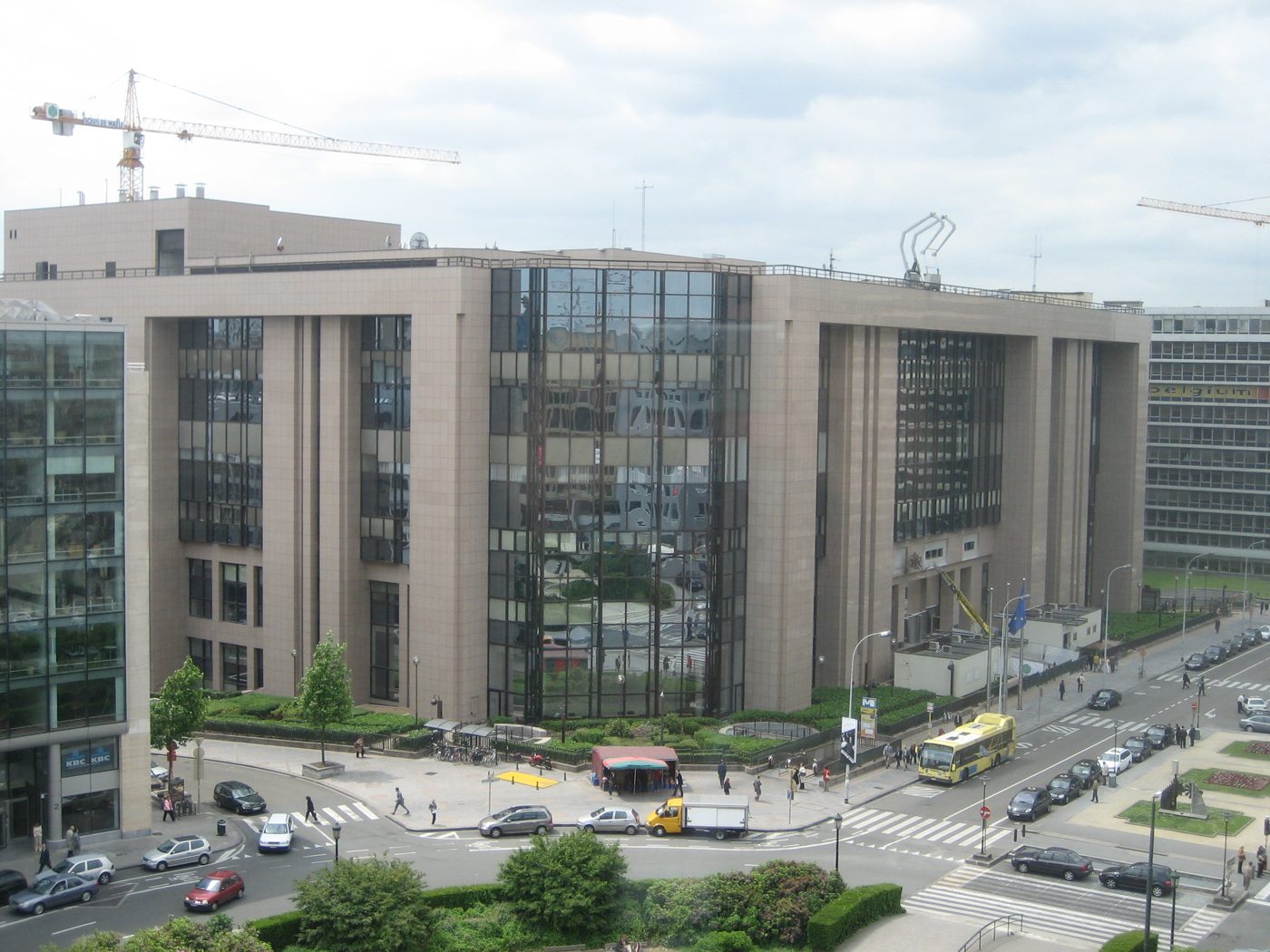 The Justus Lipsius building in Brussels, seat of the Council of the European Union, seen from across a city square.